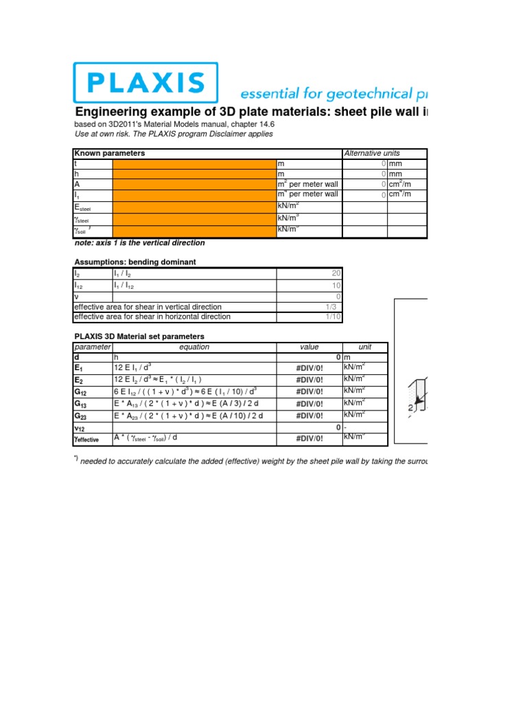 PLAXIS 3D Sheet Pile Wall Parameters | PDF