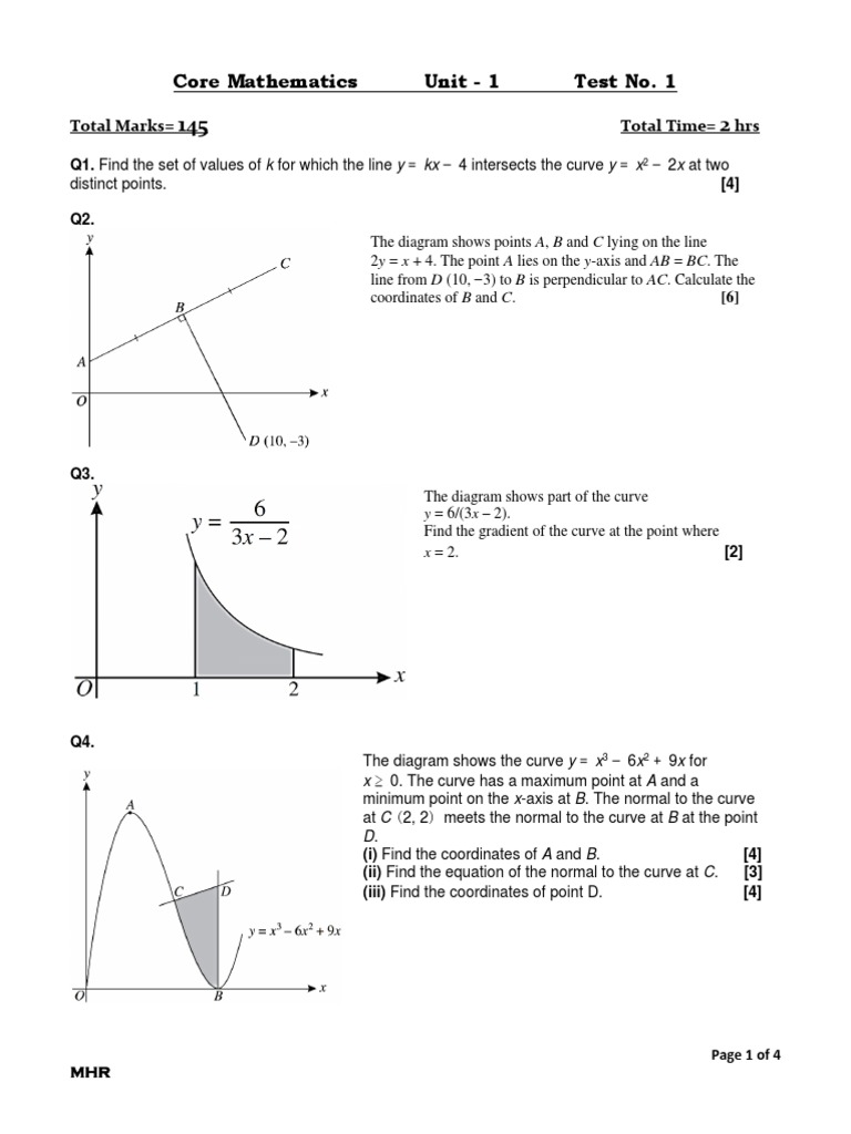 Core Mathematics Exam Questions | PDF | Equations | Cartesian ...