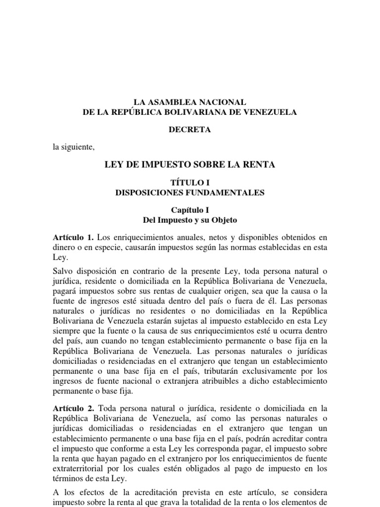 Ley de Impuesto sobre la Renta en Venezuela | PDF | Beneficio (economía ...