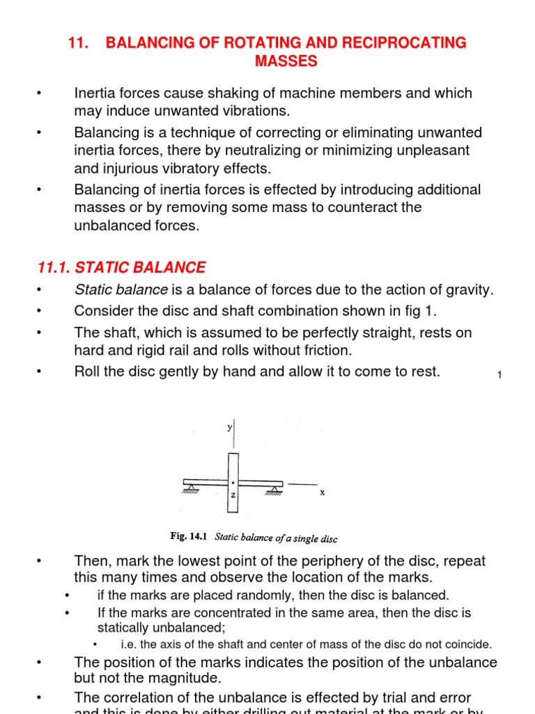 11. Balancing of Rotating and Reciprocating Masses Rotation Around A Fixed Axis Force