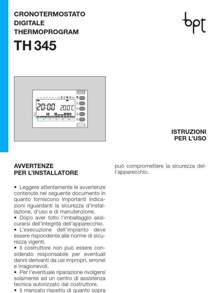 Cronotermostato Digitale Thermoprogram TH 345 | PDF