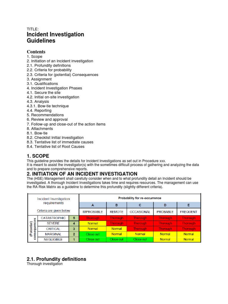 Incident Investigation Guidelines | PDF | Witness | Risk