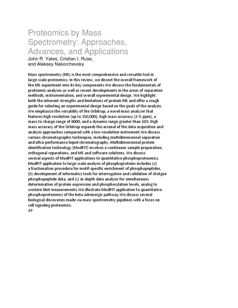 Mass Spectrometry in Proteomics Analysis | PDF | Science & Mathematics ...