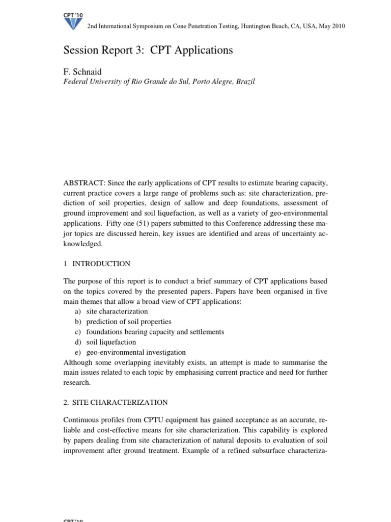 CPT Applications in Soil Analysis Report | PDF