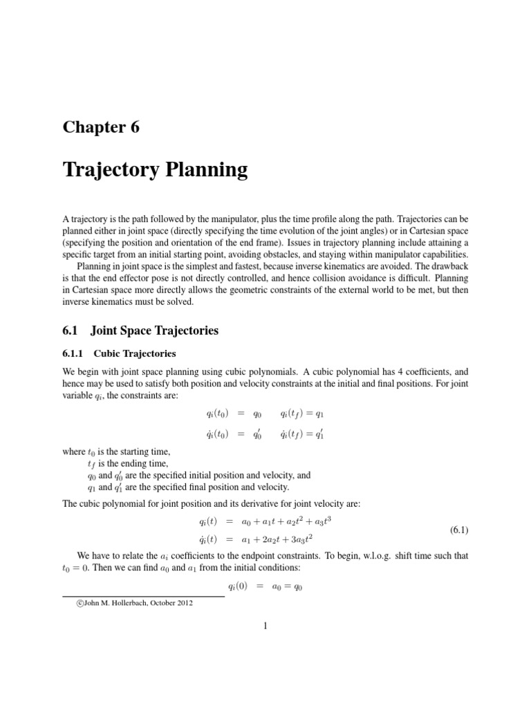 Joint and Cartesian Trajectory Planning | PDF | Trajectory | Kinematics