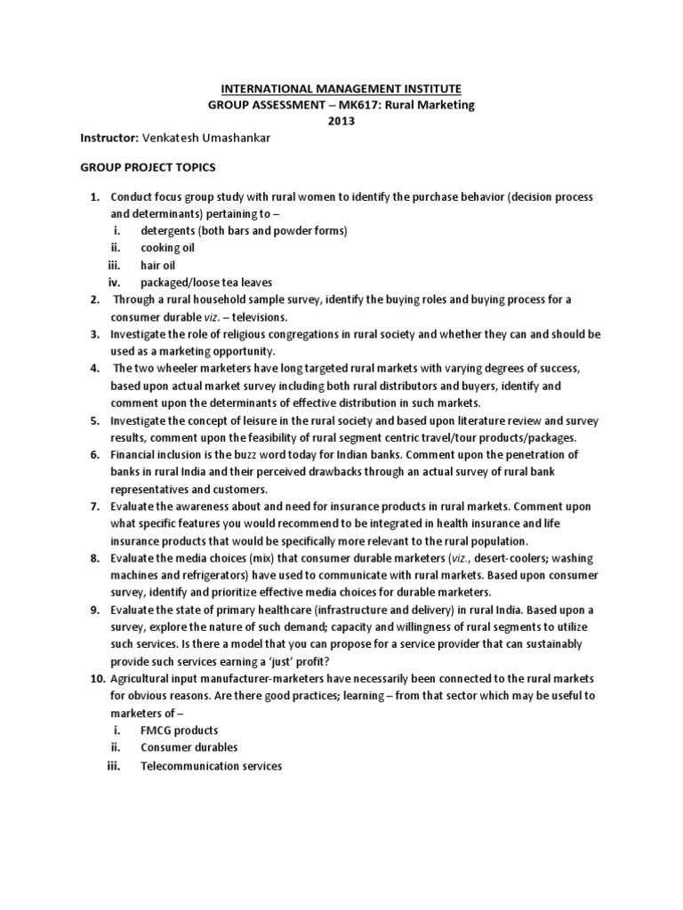 Rural Marketing Group Project Guide | PDF | Critical Thinking ...