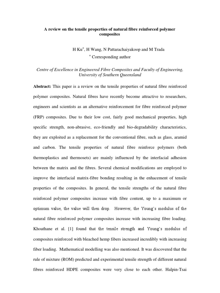 A Review On The Tensile Properties of Natural Fibre Reinforced Polymer ...
