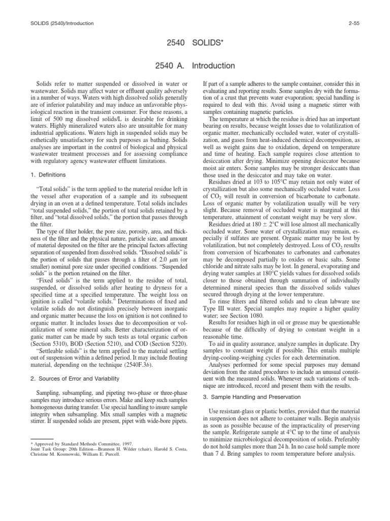 Total Solids Analysis in Water Samples | PDF | Thermometer | Sewage ...