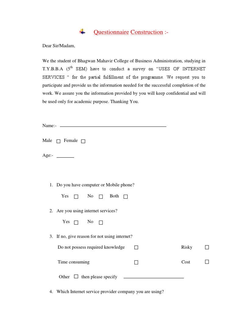 Questionnaire Construction | PDF