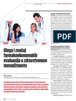 Uloga I Značaj Farmakoekonomskih Evaluacija U Zdravstvenom Menadžmentu