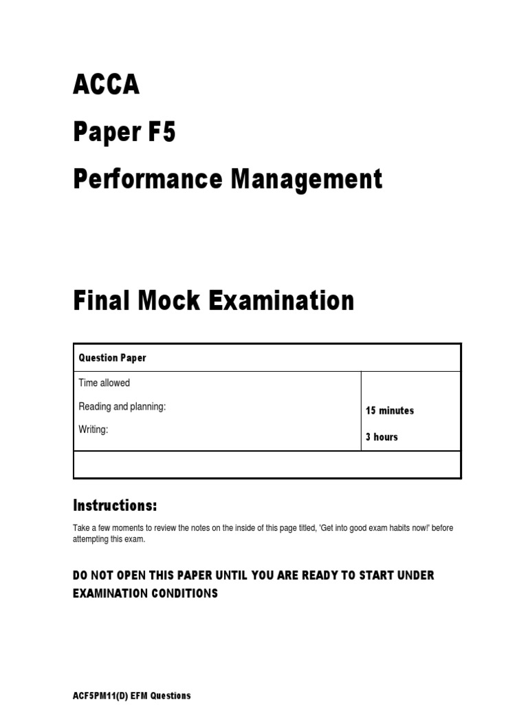 Acca f5 Sample PDF Sales Prices