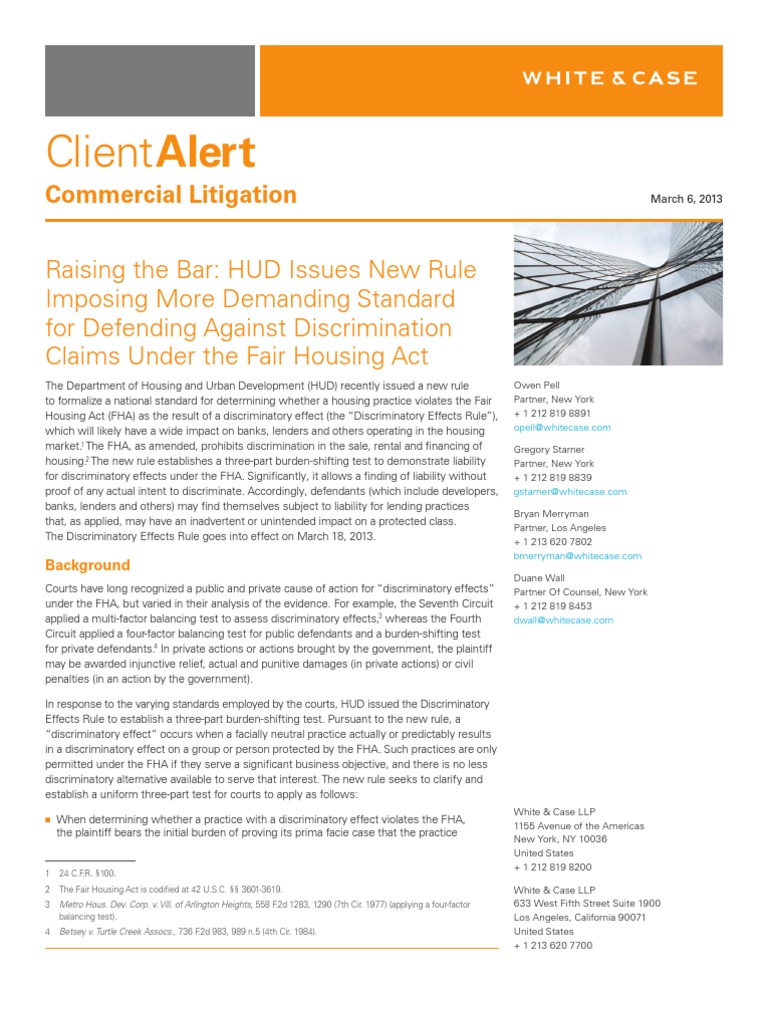 Alert HUD New Standard Discrimination Claims Fair Housing Act Housing