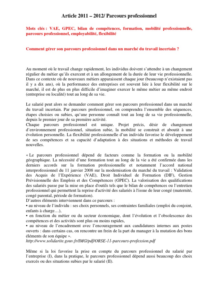 Gérer son parcours professionnel aujourd'hui | PDF | Business ...