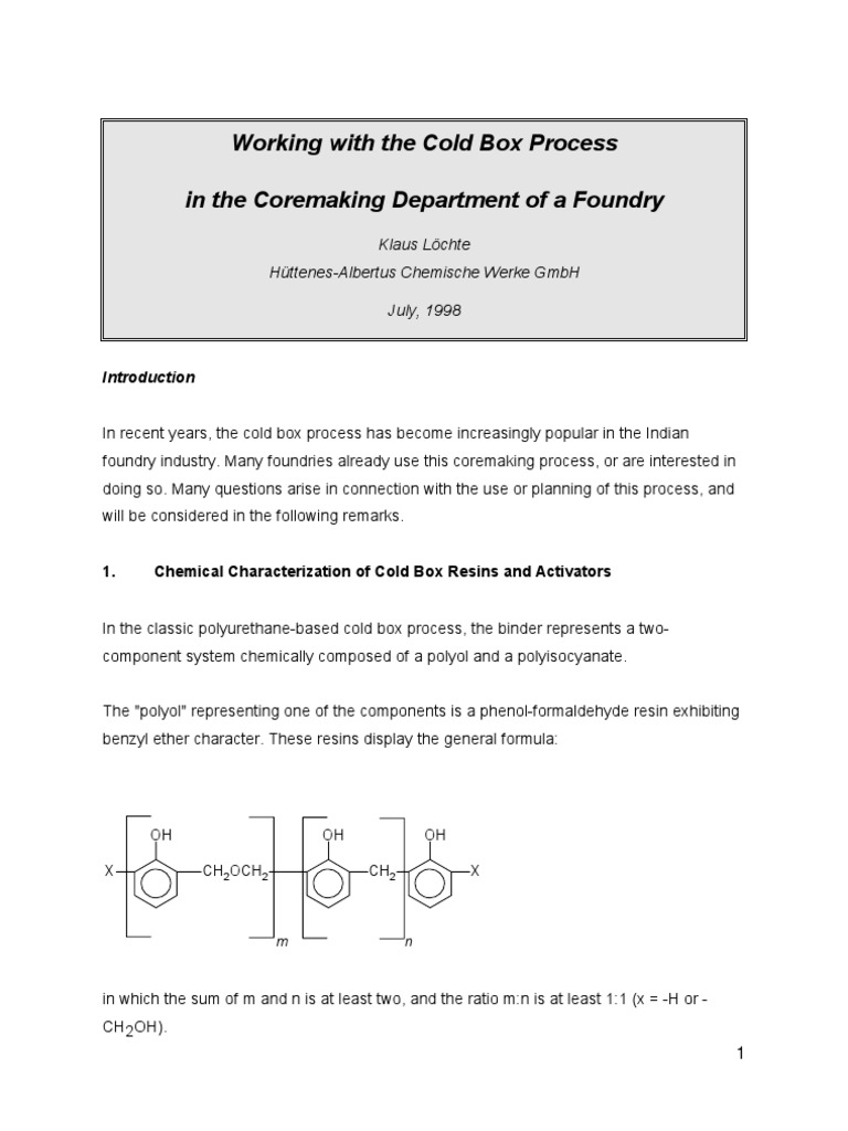Cold Box Process in Foundry Coremaking | PDF | Casting (Metalworking ...