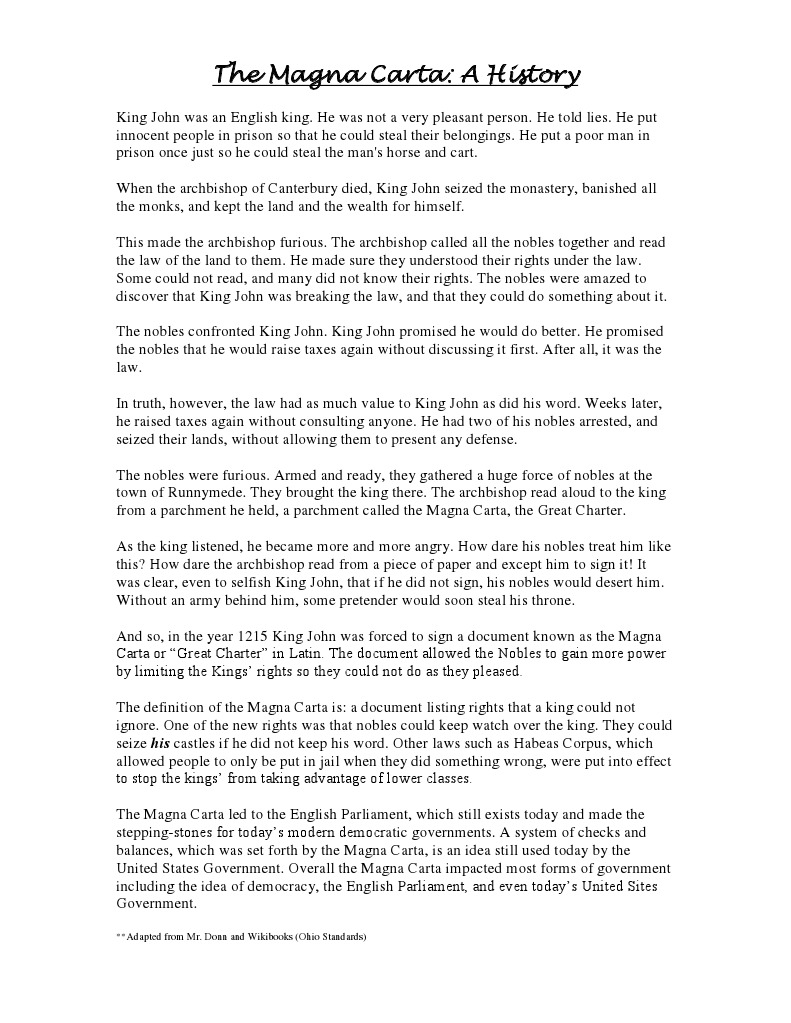 Worksheets Magna Carta Worksheet the magna carta a reading 3 politics