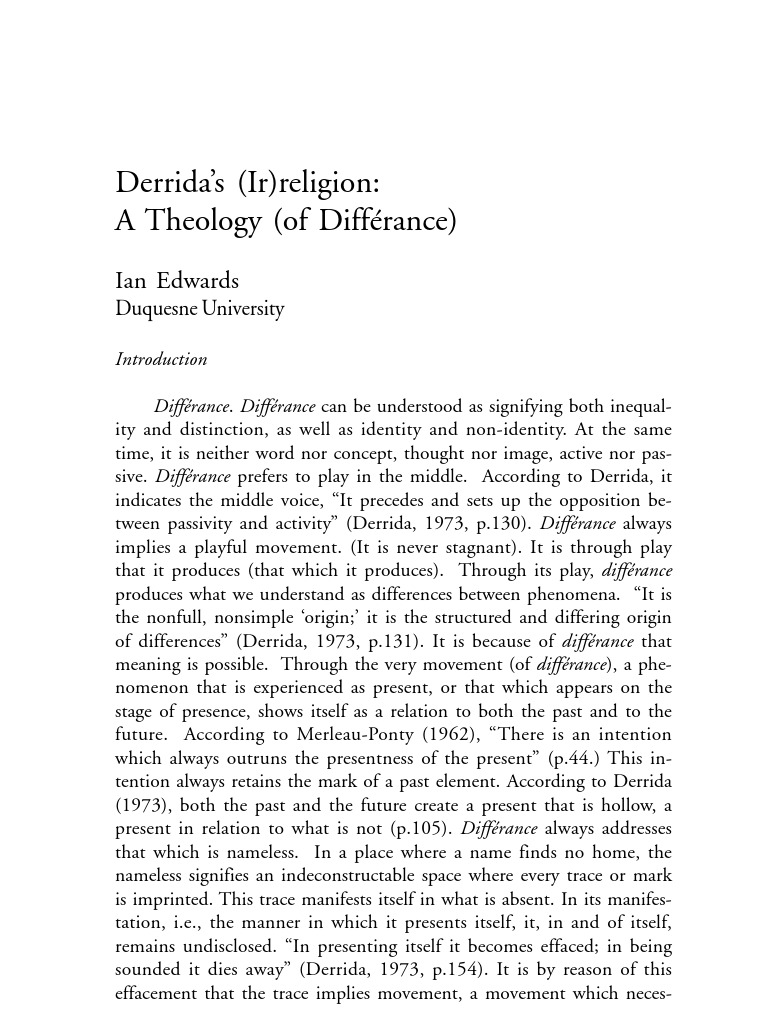 Derrida A Theology of Differance | PDF | Deconstruction | Søren Kierkegaard