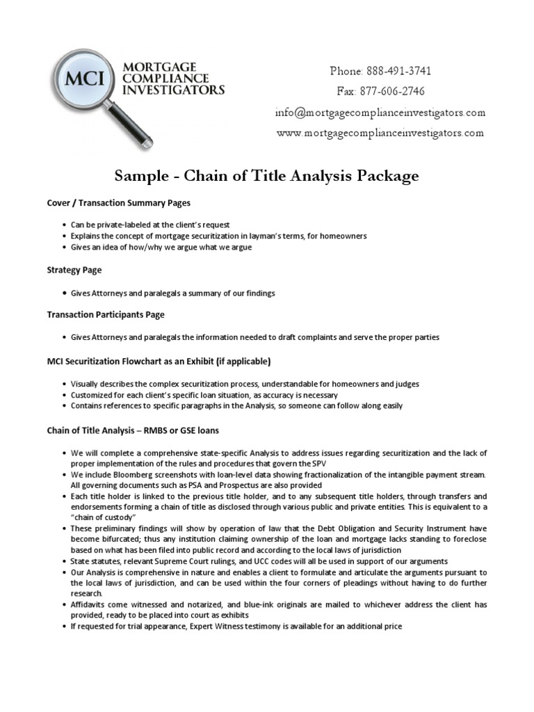 MCI Chain of Title Analysis Real Estate Deed Of Trust (Real Estate)