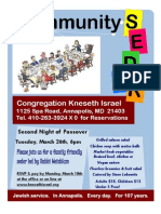 Congregation Kneseth Israel Community Seder Tuesday, March 26, 6pm, Annapolis, MD