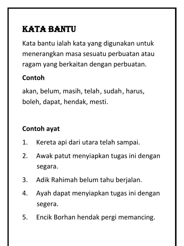 Contoh dan Penggunaan Kata Bantu | PDF