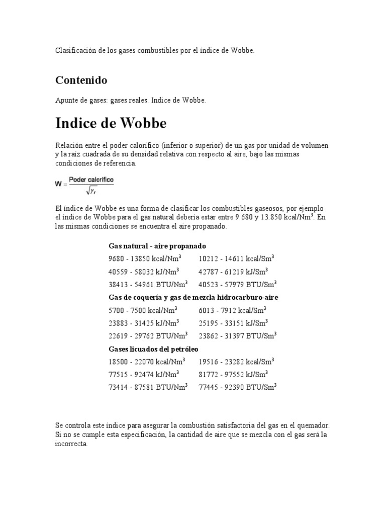 Clasificación de Los Gases Combustibles Por El Índice de Wobbe | PDF