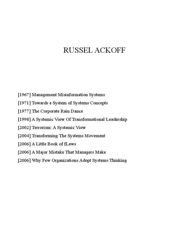 A Russell Ackoff Collection | Pdf | Employment | Leadership