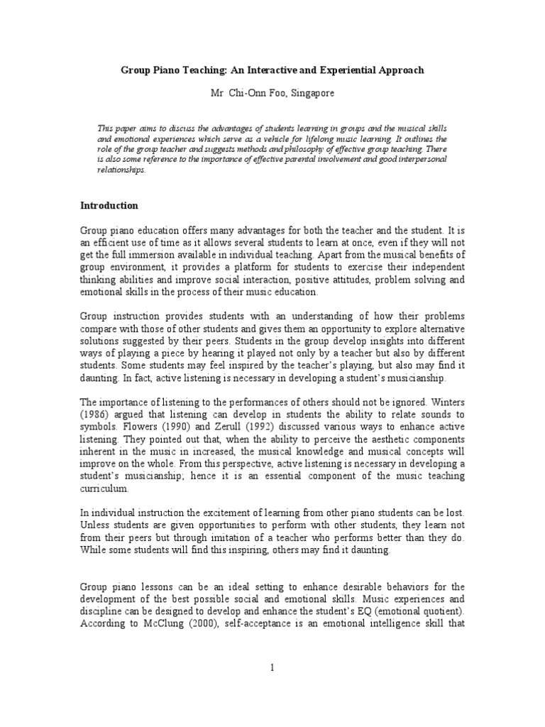 Group Piano Teaching Benefits and Methods | PDF | Music Education ...