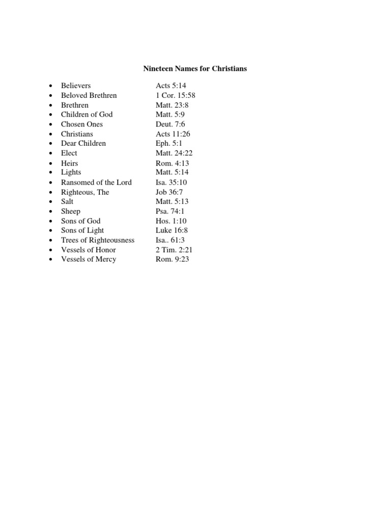 Chart Christians Nineteen Names | PDF | Science & Mathematics ...