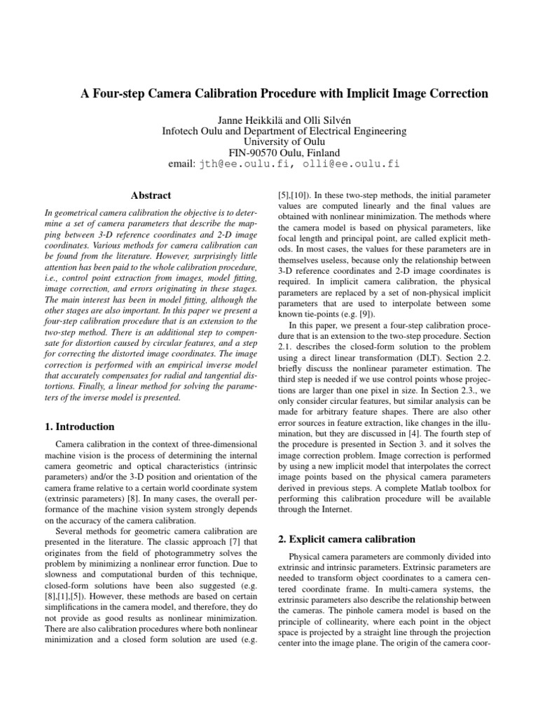 Four-Step Camera Calibration Method | PDF | Mathematical Analysis ...