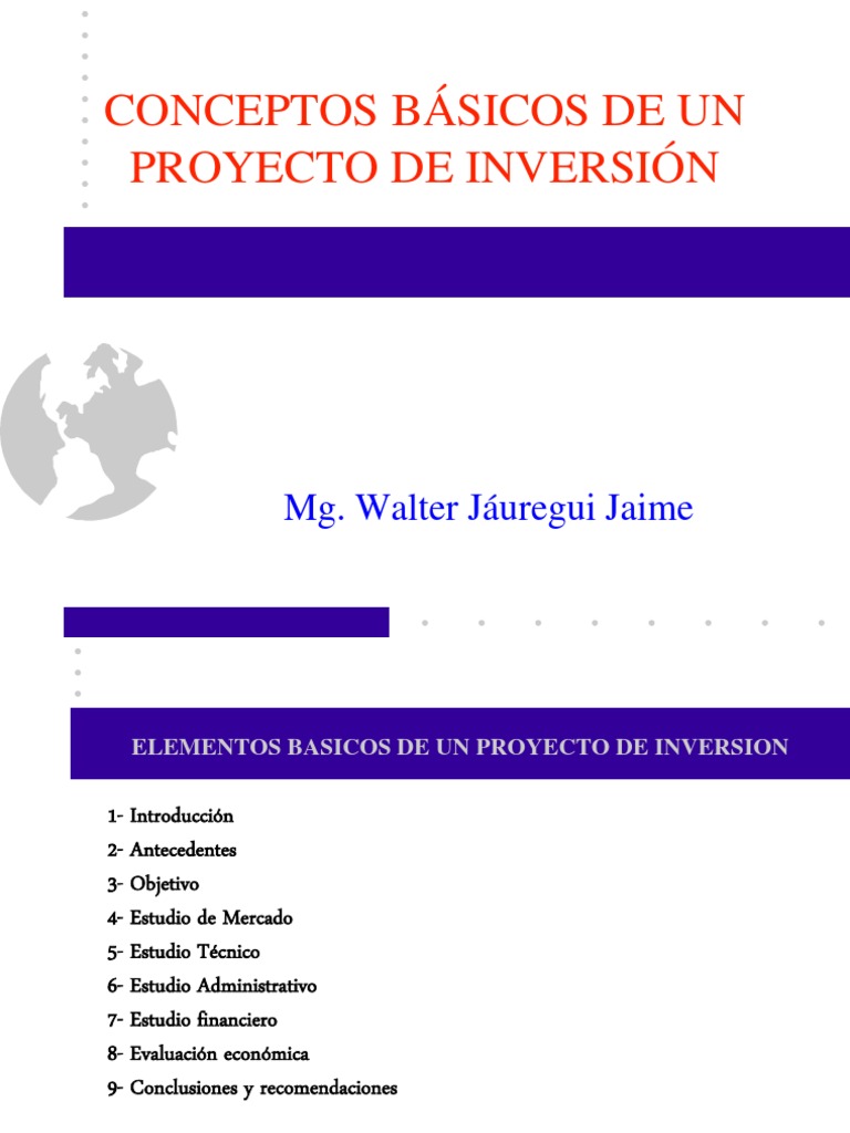 CONCEPTOS BÁSICOS DE UN PROYECTO DE INVERSIÓN