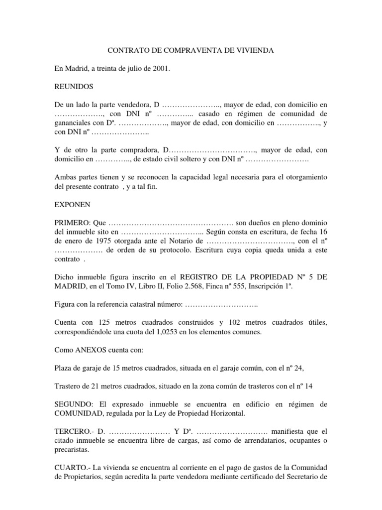 Contrato de Compraventa de Vivienda Pagos