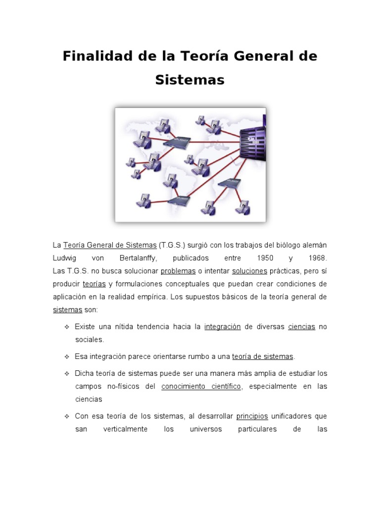 Finalidad de La TGS Teoría de sistemas Teoría