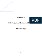 Final Summary of 2012 Budget and Estimates Measures Policy Changes