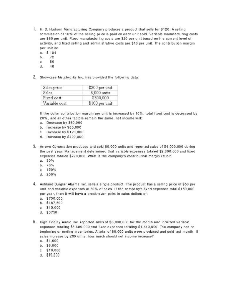 Cost-Volume - Profit Analysis Multiple Questions | PDF | Market ...