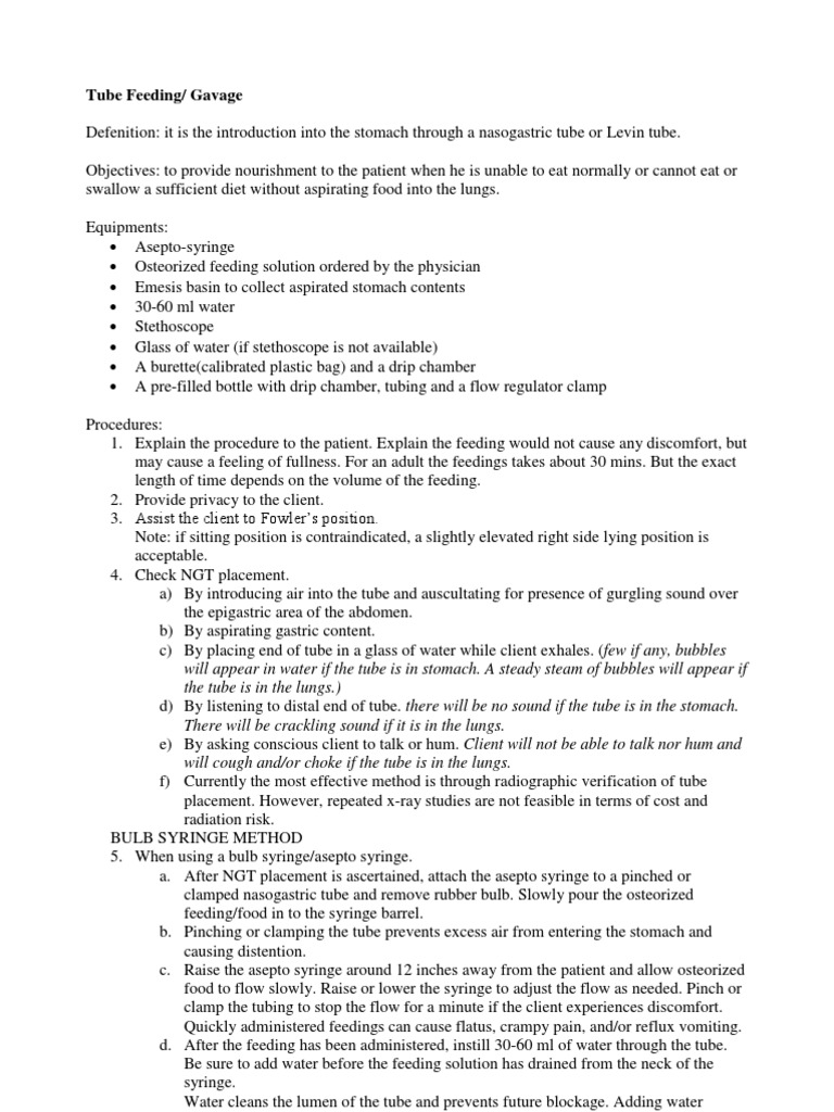 Tube Feeding (Gavage | Download Free PDF | Syringe | Medicine