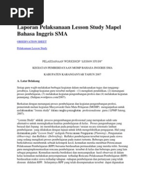 Laporan Pelaksanaan Lesson Study Mapel Bahasa Inggris