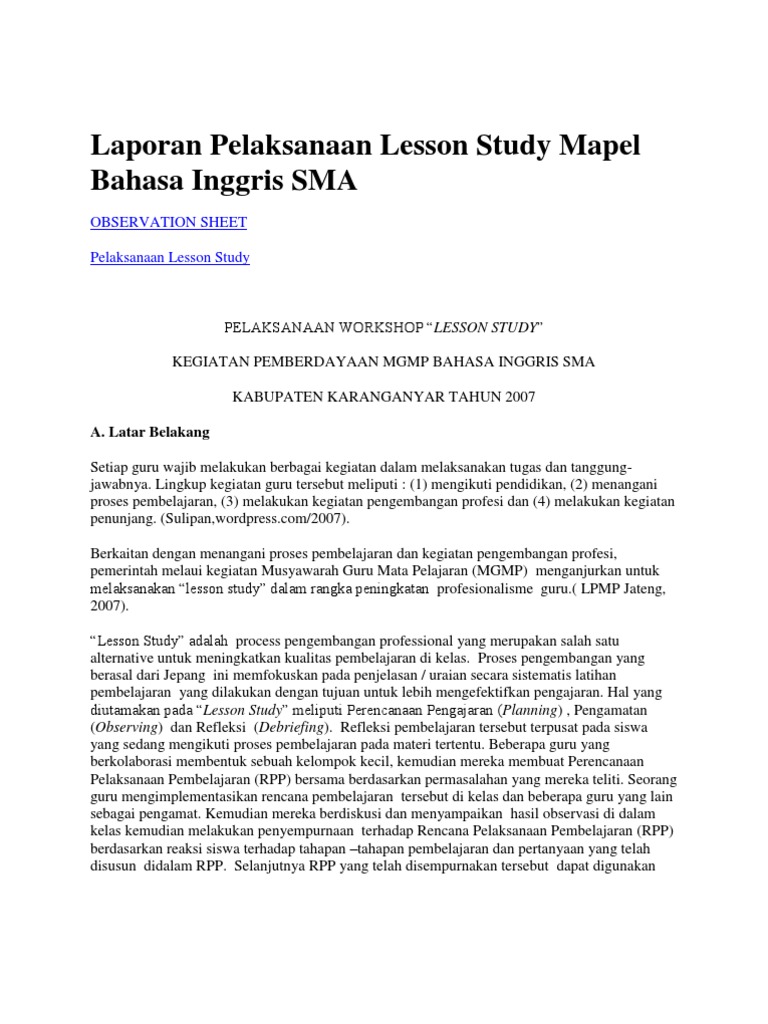 Contoh Laporan Dalam Bahasa Inggris