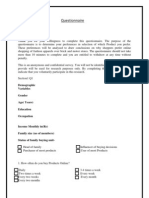 Questionnaire: Demographic Variables Gender Age (Years) Education Occupation