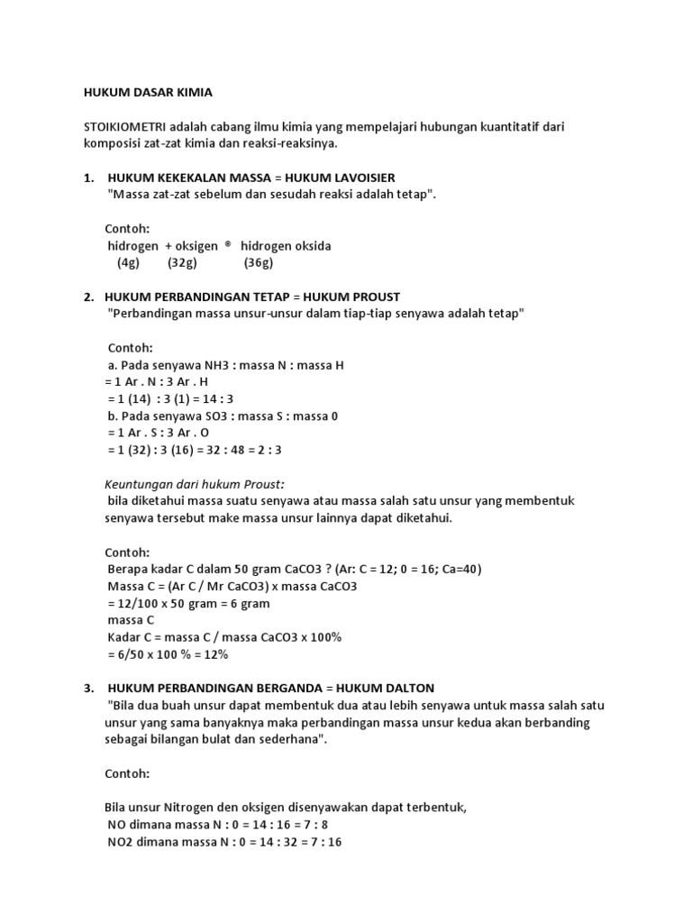 Hukum Dasar Kimia dan Stoikiometri | PDF