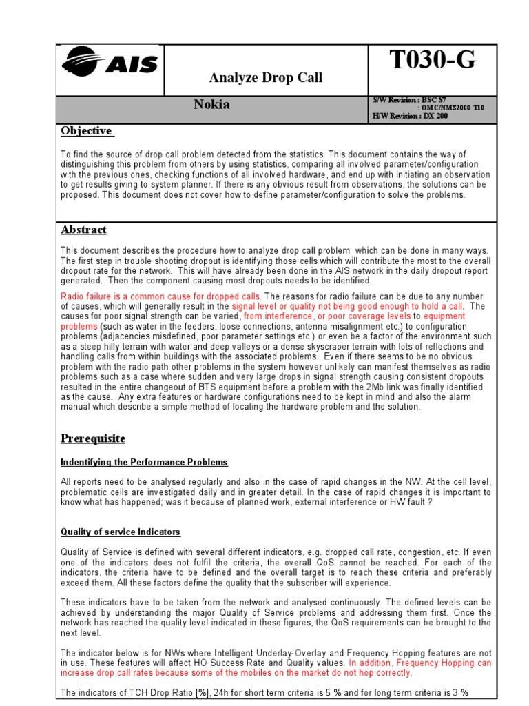 Analyzing Drop Call Issues in Nokia Networks | PDF