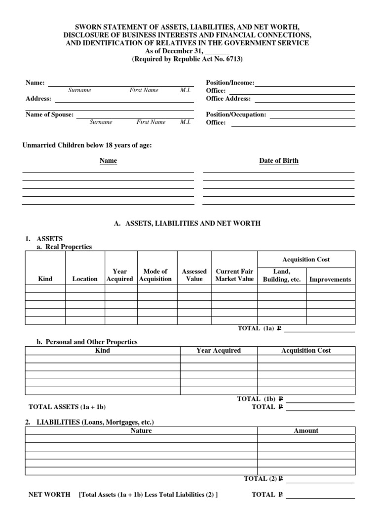 Sworn Statement of Assets and Liabilities | PDF | Mergers And ...