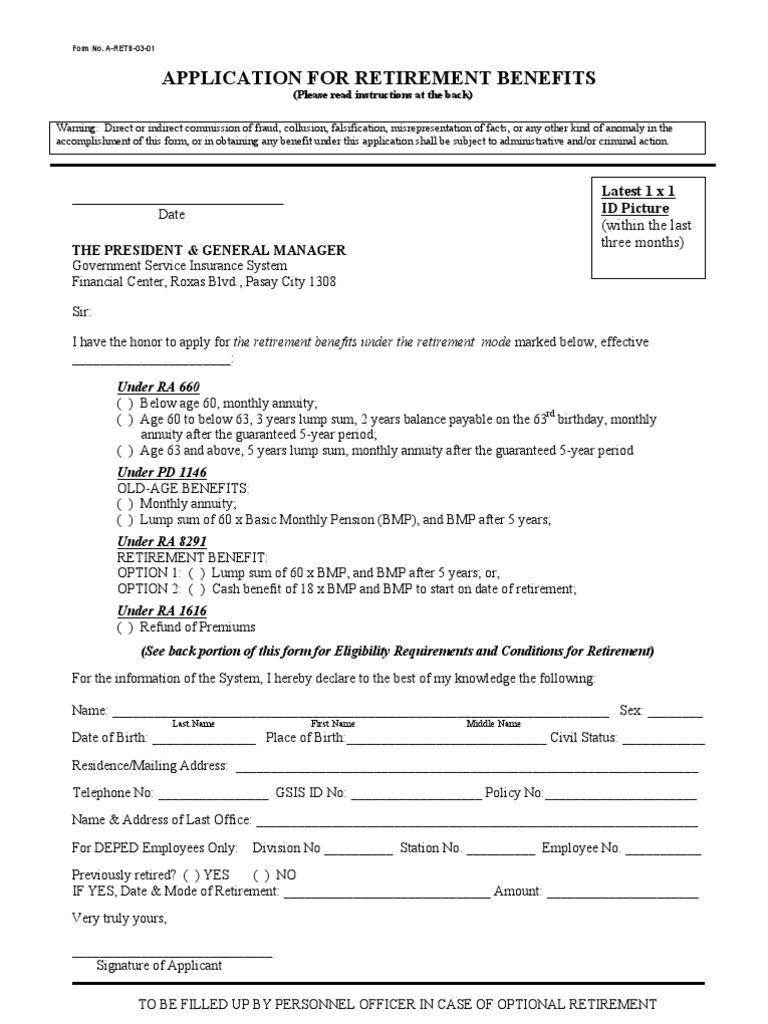 Application For Retirement | PDF | Pension | Retirement
