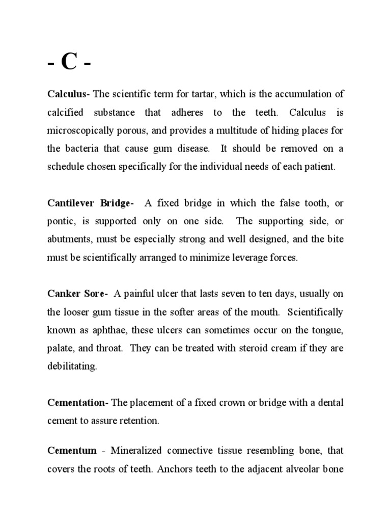 Glossary of Dental Terms C PDF Human Tooth Dentistry