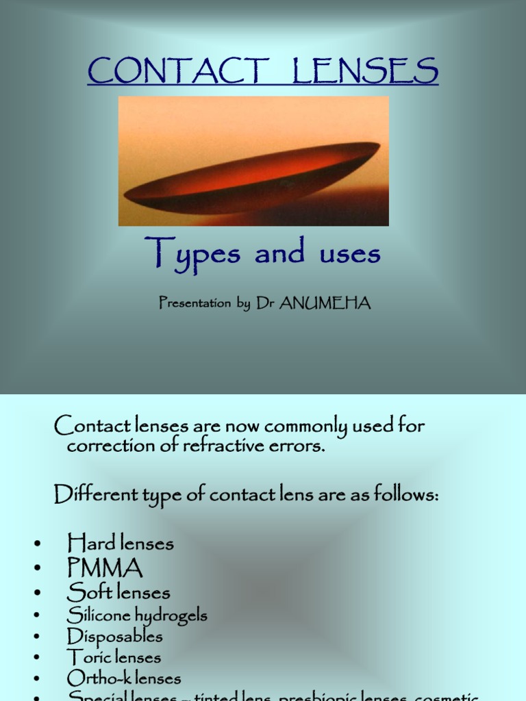 Types and Uses of Contact Lenses | PDF | Contact Lens | Lens (Optics)