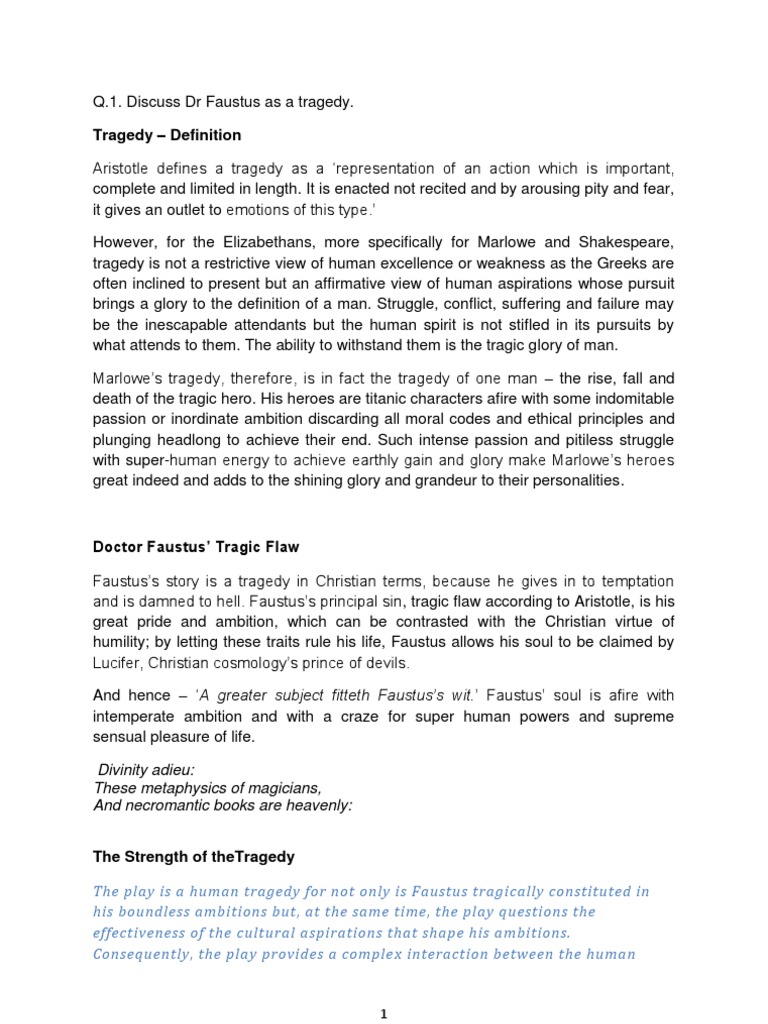 Dr Faustus As A Tragedy Tragedy Religious Belief And Doctrine