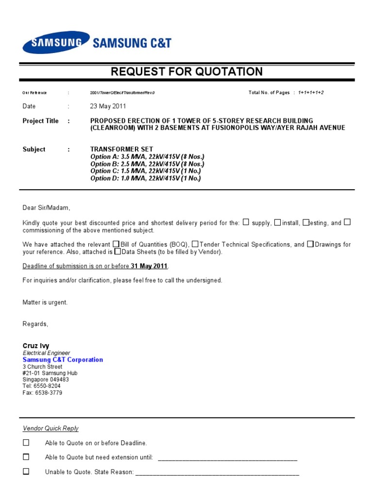Quotation Sample Letter Pdf Business