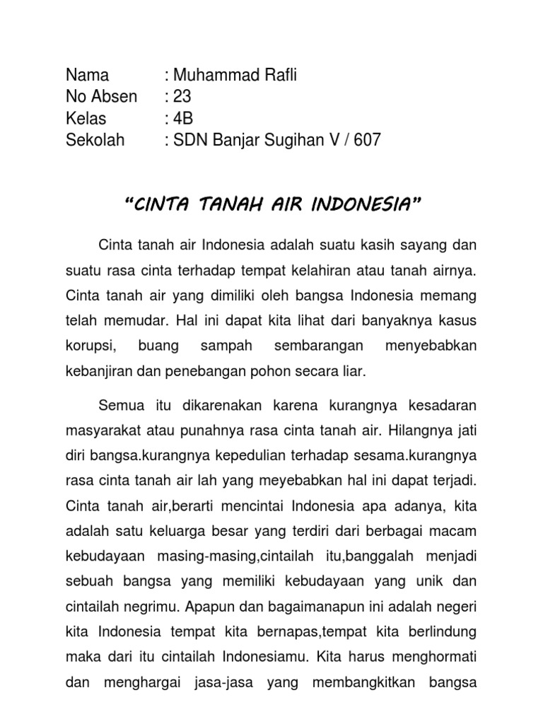 Tugas Cerita Cinta Tanah Air Indonesia