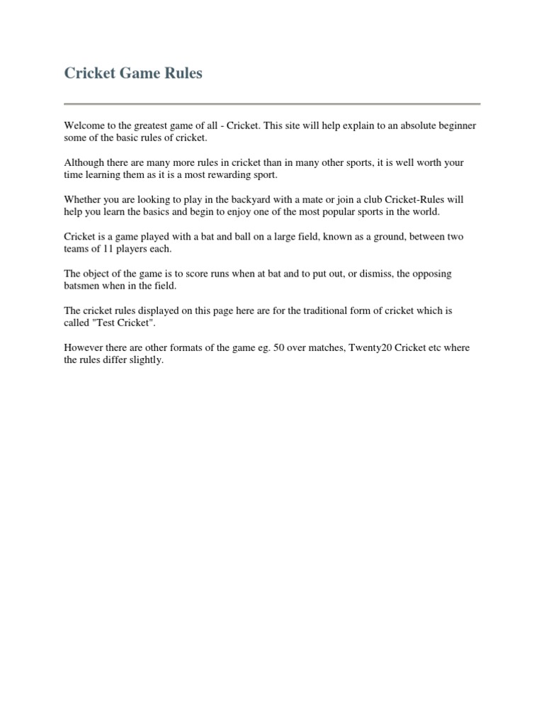 Cricket Game Rules | PDF | Cricket | Bowling (Cricket)