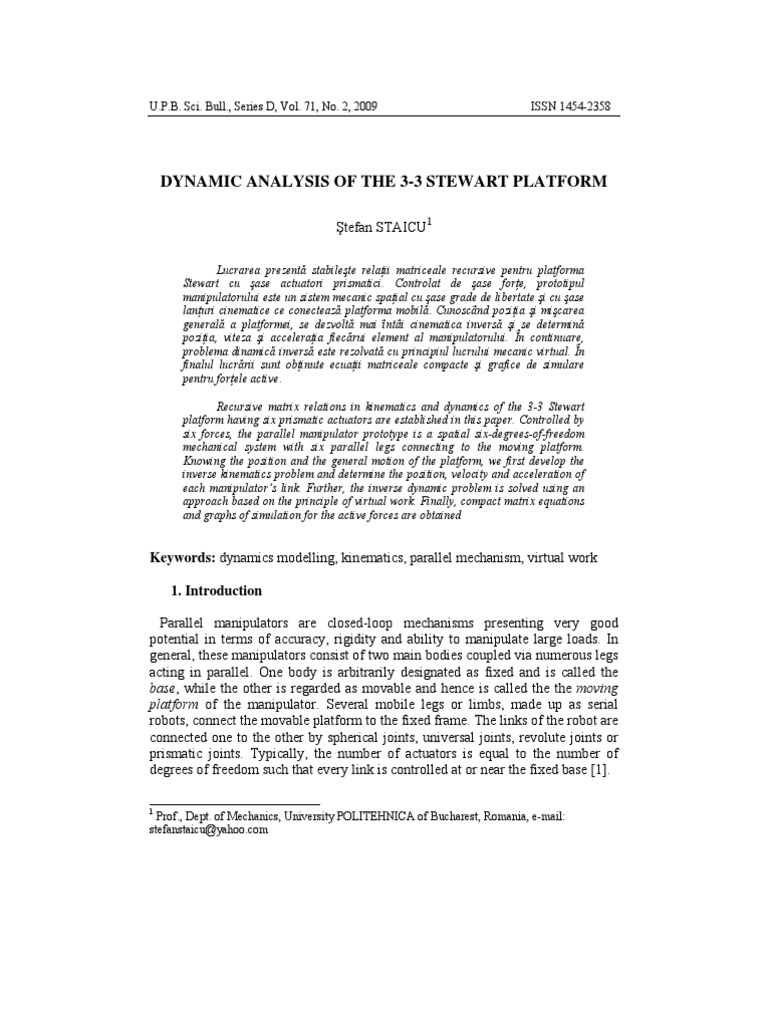 Dynamic Analysis of 3-3 Stewart Platform | PDF | Kinematics ...