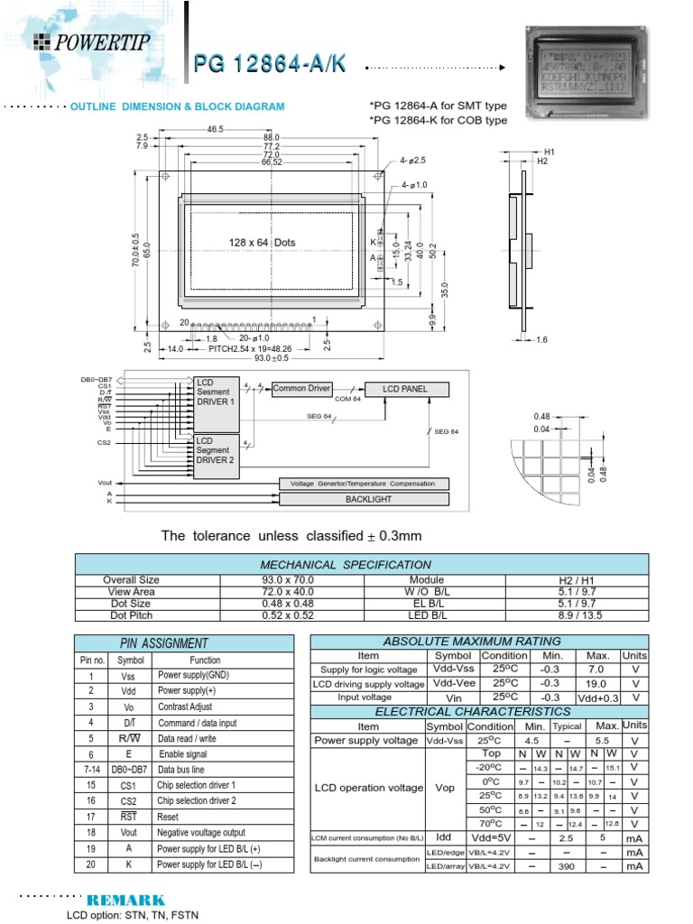 PG 12864-A/K LCD Specifications | PDF