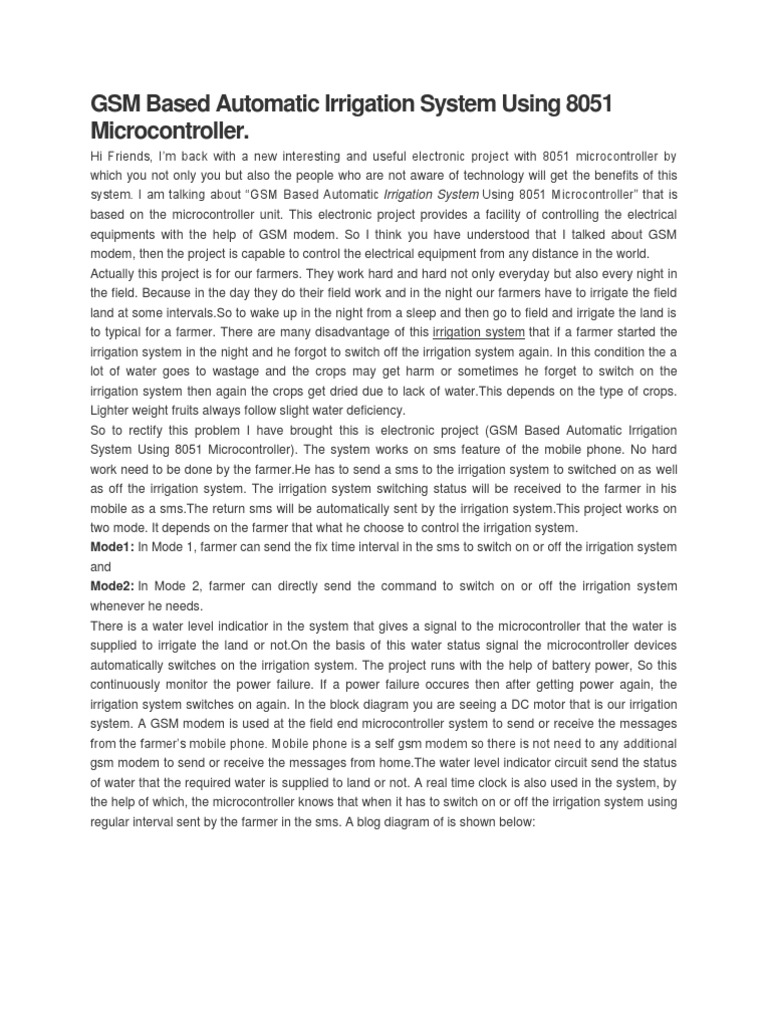 GSM Based Automatic Irrigation System Using 8051 Microcontroller PDF Modem Text Messaging